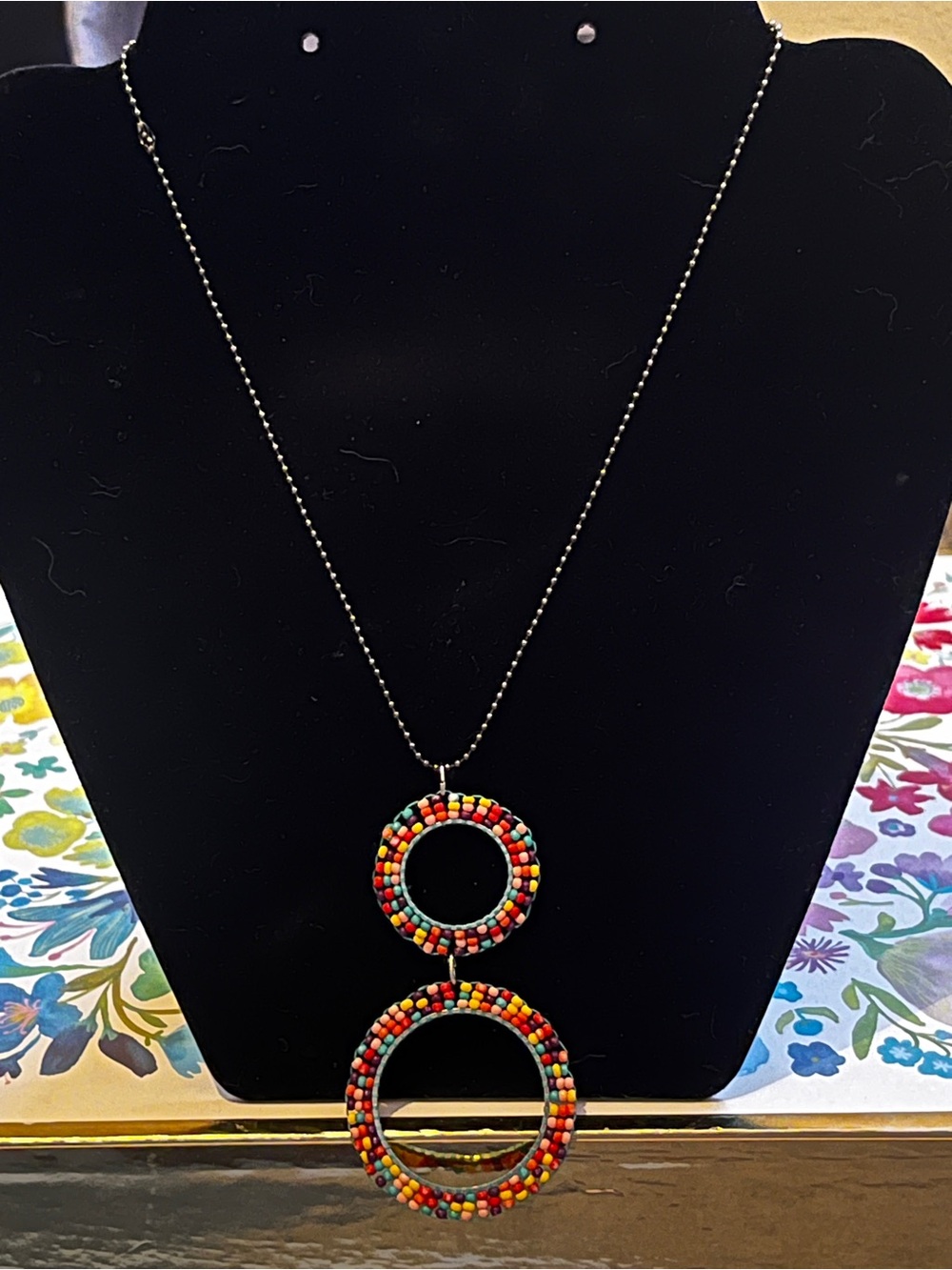 Beaded Double Circle Pendant Necklace - Multicolor